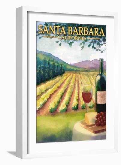 Santa Barbara, California - Vineyard Scene-Lantern Press-Framed Art Print