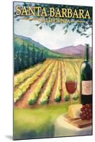 Santa Barbara, California - Vineyard Scene-Lantern Press-Mounted Art Print