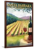 Santa Barbara, California - Vineyard Scene-Lantern Press-Framed Art Print