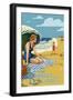 Santa Barbara, California - Woman on Beach-Lantern Press-Framed Art Print