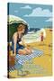 Santa Barbara, California - Woman on Beach-Lantern Press-Stretched Canvas