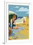 Santa Barbara, California - Woman on Beach-Lantern Press-Framed Art Print