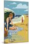 Santa Barbara, California - Woman on Beach-Lantern Press-Mounted Art Print