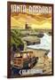 Santa Barbara, California - Woody and Lighthouse-Lantern Press-Framed Art Print