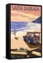 Santa Barbara, California - Woody on Beach-Lantern Press-Framed Stretched Canvas
