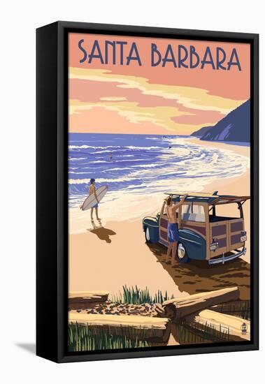 Santa Barbara, California - Woody on Beach-Lantern Press-Framed Stretched Canvas