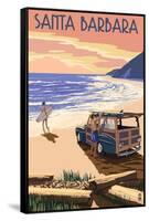 Santa Barbara, California - Woody on Beach-Lantern Press-Framed Stretched Canvas