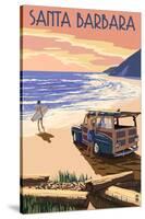 Santa Barbara, California - Woody on Beach-Lantern Press-Stretched Canvas