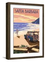 Santa Barbara, California - Woody on Beach-Lantern Press-Framed Art Print