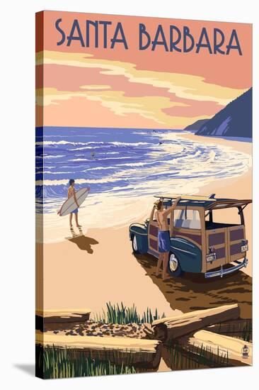 Santa Barbara, California - Woody on Beach-Lantern Press-Stretched Canvas