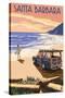 Santa Barbara, California - Woody on Beach-Lantern Press-Stretched Canvas