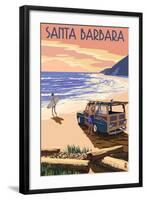 Santa Barbara, California - Woody on Beach-Lantern Press-Framed Art Print