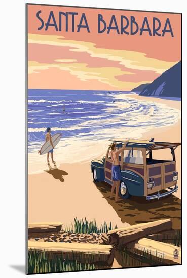 Santa Barbara, California - Woody on Beach-Lantern Press-Mounted Art Print