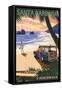 Santa Barbara, California - Woody on Beach-Lantern Press-Framed Stretched Canvas
