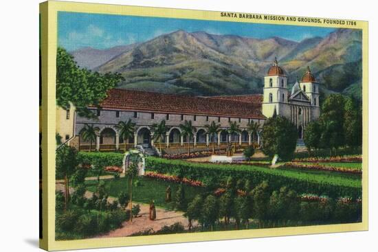 Santa Barbara Mission and Grounds - Santa Barbara, CA-Lantern Press-Stretched Canvas