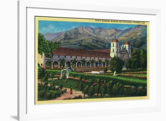 Santa Barbara Mission and Grounds - Santa Barbara, CA-Lantern Press-Framed Premium Giclee Print