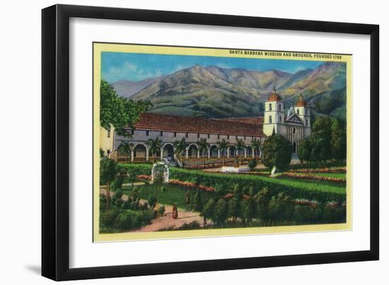 Santa Barbara Mission and Grounds - Santa Barbara, CA-Lantern Press-Framed Art Print