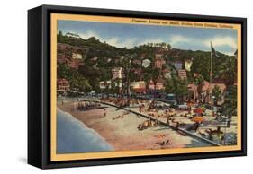 Santa Catalina, California - Avalon View of Crescent Ave. & Beach-Lantern Press-Framed Stretched Canvas