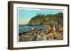Santa Catalina Island, California - Crowded Beach Scene-Lantern Press-Framed Art Print