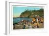 Santa Catalina Island, California - Crowded Beach Scene-Lantern Press-Framed Art Print