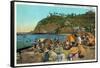 Santa Catalina Island, California - Crowded Beach Scene-Lantern Press-Framed Stretched Canvas