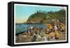 Santa Catalina Island, California - Crowded Beach Scene-Lantern Press-Framed Stretched Canvas