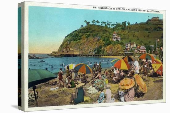 Santa Catalina Island, California - Crowded Beach Scene-Lantern Press-Stretched Canvas