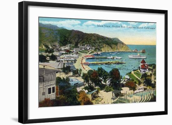 Santa Catalina Island, California - Panoramic View of Avalon and Bay-Lantern Press-Framed Art Print