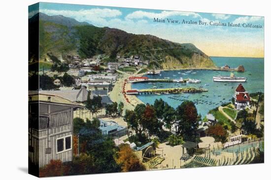 Santa Catalina Island, California - Panoramic View of Avalon and Bay-Lantern Press-Stretched Canvas