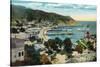 Santa Catalina Island, California - Panoramic View of Avalon and Bay-Lantern Press-Stretched Canvas