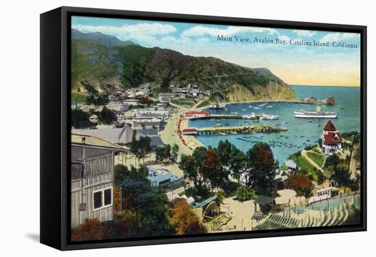 Santa Catalina Island, California - Panoramic View of Avalon and Bay-Lantern Press-Framed Stretched Canvas
