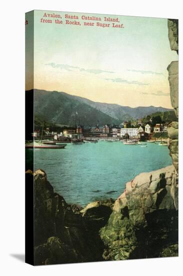 Santa Catalina Island, California - View of City from the Rocks-Lantern Press-Stretched Canvas