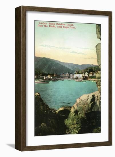 Santa Catalina Island, California - View of City from the Rocks-Lantern Press-Framed Art Print