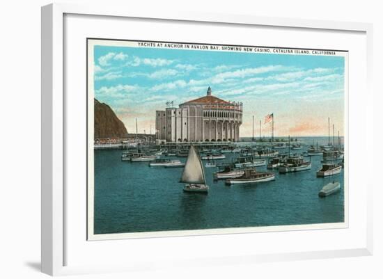 Santa Catalina Island, California - Yachts at Anchor in Avalon Bay-Lantern Press-Framed Art Print