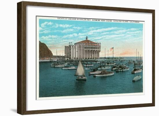 Santa Catalina Island, California - Yachts at Anchor in Avalon Bay-Lantern Press-Framed Art Print