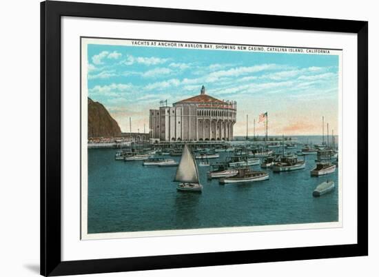 Santa Catalina Island, California - Yachts at Anchor in Avalon Bay-Lantern Press-Framed Premium Giclee Print