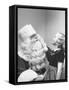 Santa Claus and 5 Year Old Demonstrating Right Way to Hold Child-Martha Holmes-Framed Stretched Canvas