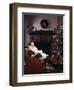 SANTA CLAUS ASLEEP IN CHAIR IN FRONT OF CHRISTMAS TREE AND FIREPLACE INDOOR-Panoramic Images-Framed Photographic Print