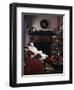 SANTA CLAUS ASLEEP IN CHAIR IN FRONT OF CHRISTMAS TREE AND FIREPLACE INDOOR-Panoramic Images-Framed Photographic Print