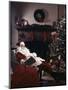 SANTA CLAUS ASLEEP IN CHAIR IN FRONT OF CHRISTMAS TREE AND FIREPLACE INDOOR-Panoramic Images-Mounted Photographic Print