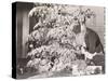 Santa Claus Discovers Little Girl and Her Dog under Christmas Tree-null-Stretched Canvas