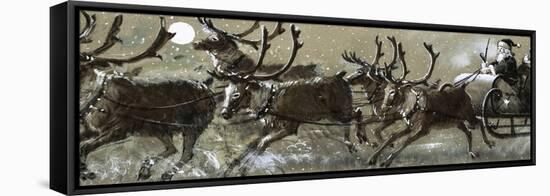 Santa Claus in His Sleigh-English School-Framed Stretched Canvas