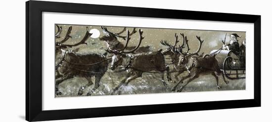 Santa Claus in His Sleigh-English School-Framed Giclee Print