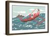 Santa Claus in Outrigger Canoe-null-Framed Art Print