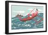 Santa Claus in Outrigger Canoe-null-Framed Art Print