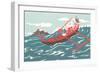 Santa Claus in Outrigger Canoe-null-Framed Art Print