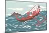 Santa Claus in Outrigger Canoe-null-Mounted Art Print