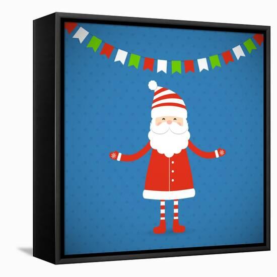 Santa Claus on a Blue Background. Vector Illustration.-Bellenixe-Framed Stretched Canvas