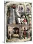 Santa Claus Opening a Stack of Letters, 1880s-null-Stretched Canvas