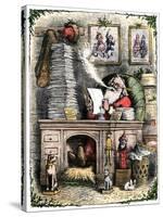 Santa Claus Opening a Stack of Letters, 1880s-null-Stretched Canvas